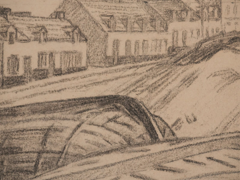 Augustin Louis J. DEMIZEL : Village de pêcheurs à Boulogne sur Mer, Dessin original signé