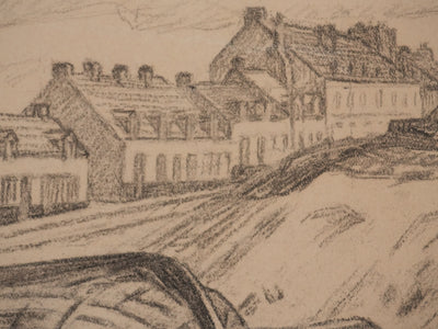 Augustin Louis J. DEMIZEL : Village de pêcheurs à Boulogne sur Mer, Dessin original signé