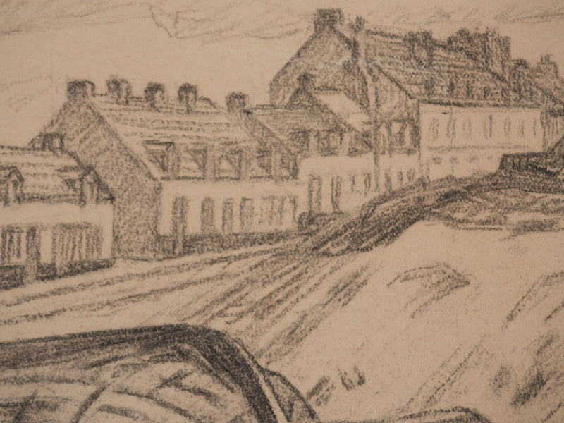 Augustin Louis J. DEMIZEL : Village de pêcheurs à Boulogne sur Mer, Dessin original signé