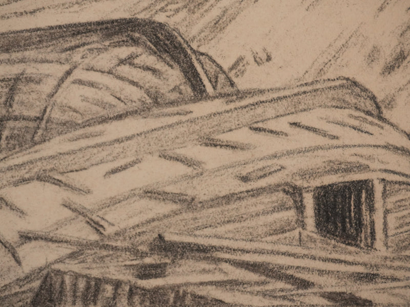 Augustin Louis J. DEMIZEL : Village de pêcheurs à Boulogne sur Mer, Dessin original signé