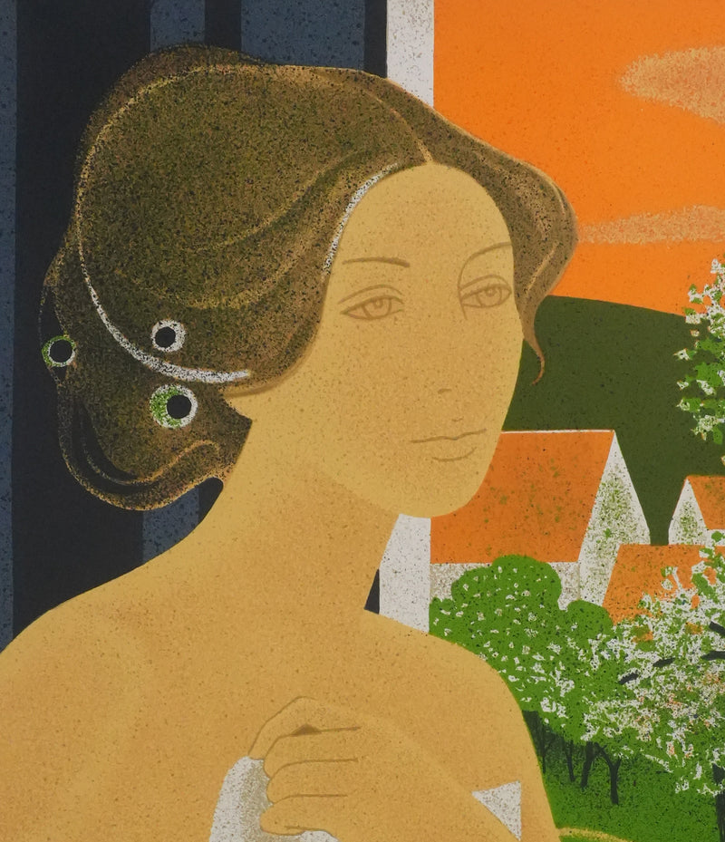 Yves GANNE : Femme nue à la campagne, Lithographie originale signée