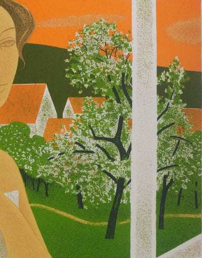 Yves GANNE : Femme nue à la campagne, Lithographie originale signée
