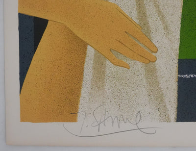 Yves GANNE : Femme nue à la campagne, Lithographie originale signée