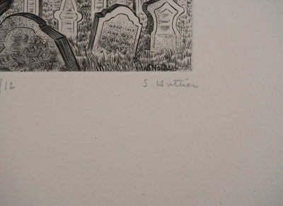 Suzanne von HOTTIER-VAHL : Petit village en Grande Bretagne, Gravure originale signée