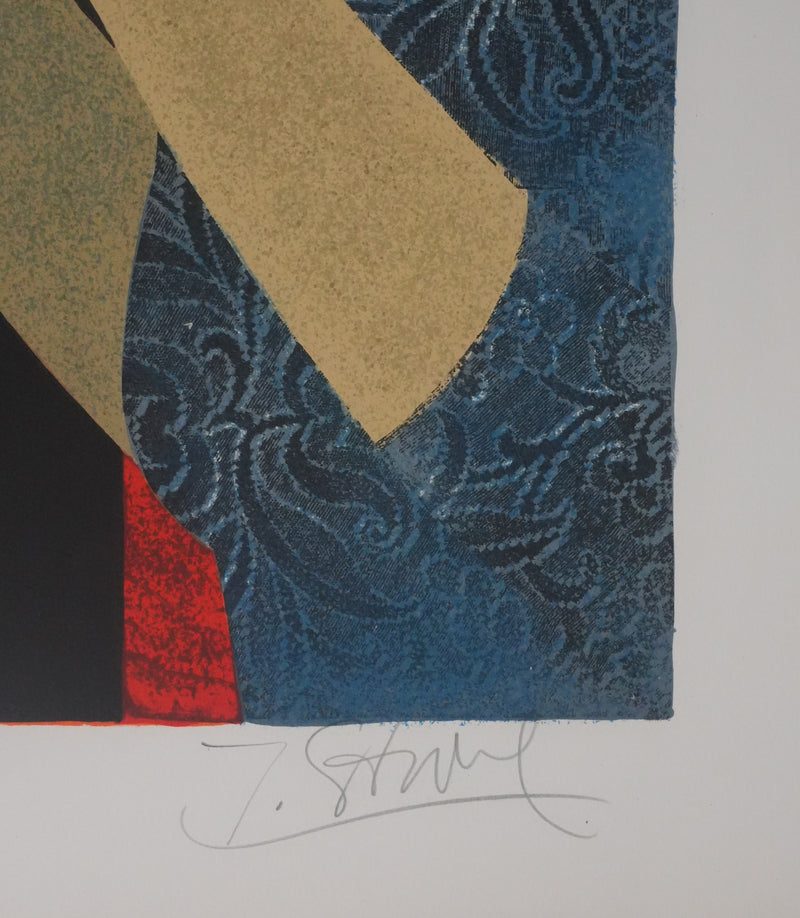 Yves GANNE : Femme au bouquet jaune, Lithographie originale signée