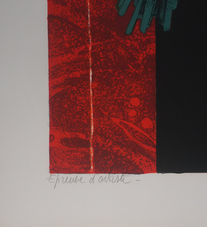 Yves GANNE : Femme au bouquet jaune, Lithographie originale signée