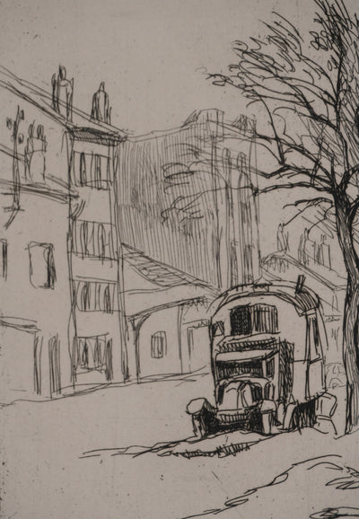 Adolphe CIESLARCZYK : Sous les platanes, Gravure originale signée