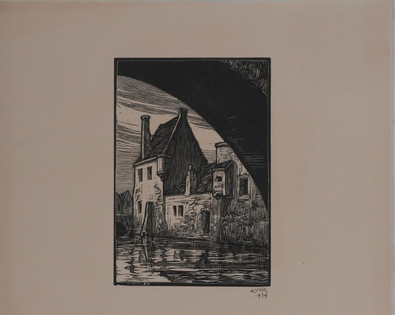 André VAHL : Maisonnette au bord de la rivière, Gravure originale signée