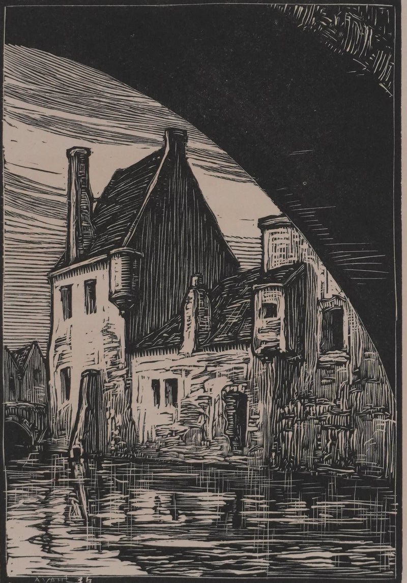 André VAHL : Maisonnette au bord de la rivière, Gravure originale signée