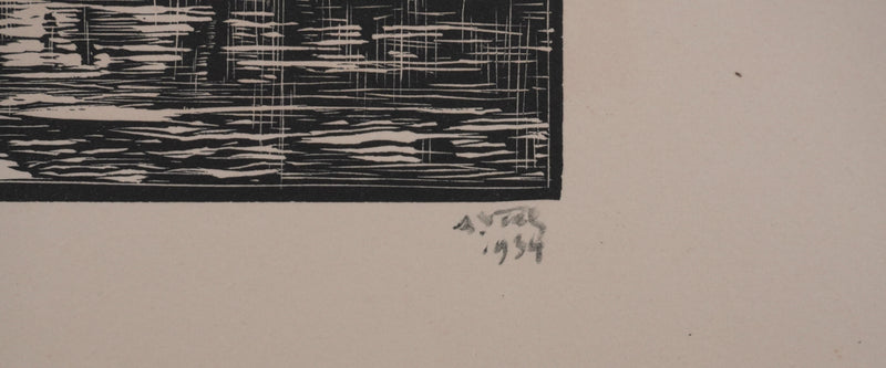 André VAHL : Maisonnette au bord de la rivière, Gravure originale signée