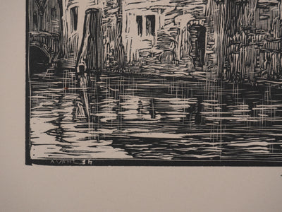 André VAHL : Maisonnette au bord de la rivière, Gravure originale signée