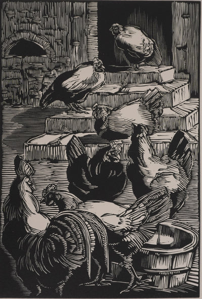 Suzanne von HOTTIER-VAHL : Les poules dans la cours, Gravure originale (photo de détail 2) - Crédit photo : Galerie Art.Paris