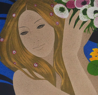 Yves GANNE : Les deux femmes aux bouquets, Lithographie originale signée