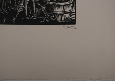 Suzanne von HOTTIER-VAHL : Les poules dans la cours, Gravure originale (photo de détail 3) - Crédit photo : Galerie Art.Paris