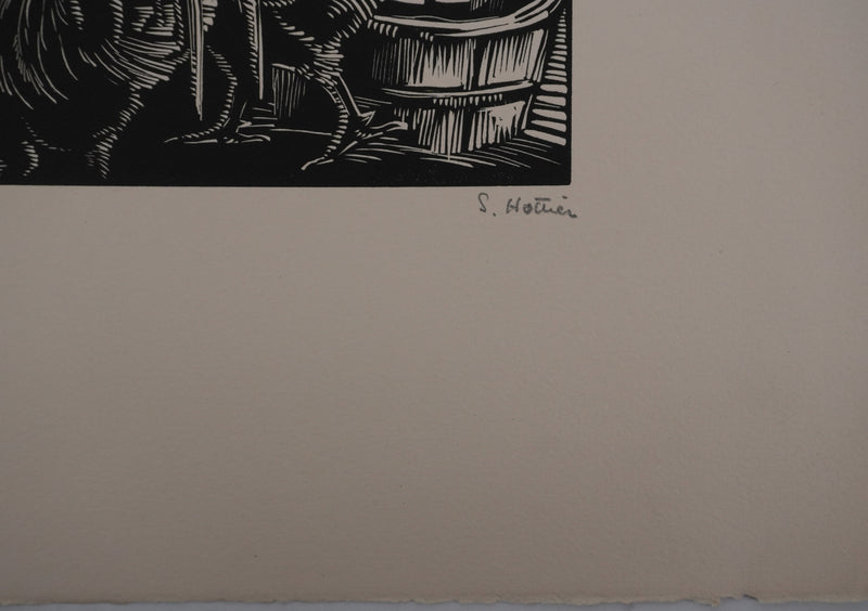 Suzanne von HOTTIER-VAHL : Les poules dans la cours, Gravure originale (photo de détail 3) - Crédit photo : Galerie Art.Paris