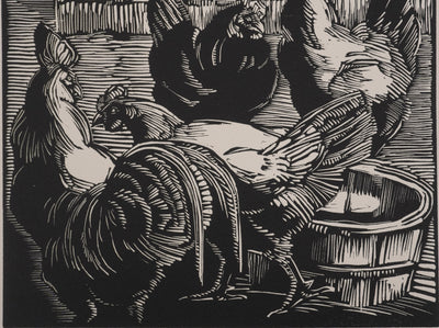 Suzanne von HOTTIER-VAHL : Les poules dans la cours, Gravure originale (photo de détail 4) - Crédit photo : Galerie Art.Paris