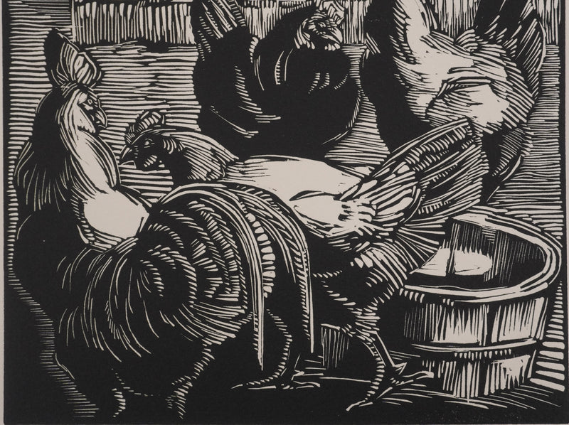 Suzanne von HOTTIER-VAHL : Les poules dans la cours, Gravure originale (photo de détail 4) - Crédit photo : Galerie Art.Paris