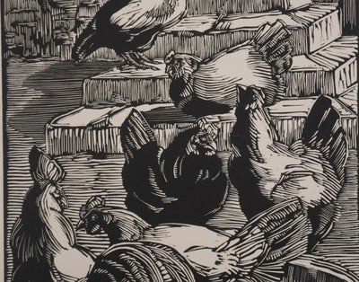 Suzanne von HOTTIER-VAHL : Les poules dans la cours, Gravure originale (photo de détail 5) - Crédit photo : Galerie Art.Paris