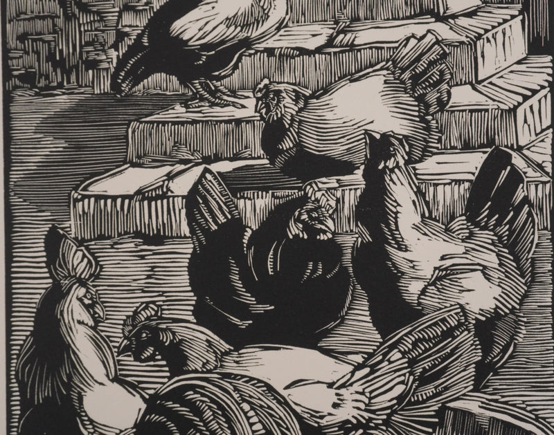 Suzanne von HOTTIER-VAHL : Les poules dans la cours, Gravure originale (photo de détail 5) - Crédit photo : Galerie Art.Paris