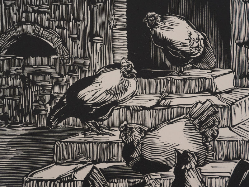 Suzanne von HOTTIER-VAHL : Les poules dans la cours, Gravure originale (photo de détail 6) - Crédit photo : Galerie Art.Paris