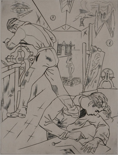 Adolphe CIESLARCZYK : Les artistes dans l'atelier, Gravure originale signée
