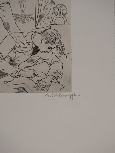 Adolphe CIESLARCZYK : Les artistes dans l'atelier, Gravure originale signée