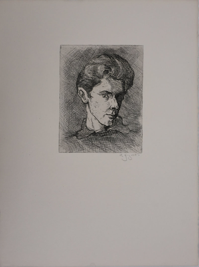 Antoine René GIGUET : Le jeune homme, Gravure originale signée