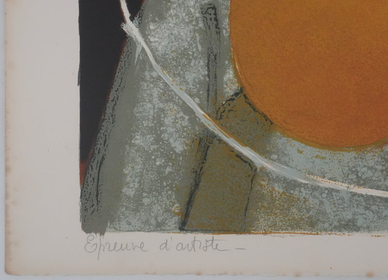 Yves GANNE : Femme au bouquet bleu, Lithographie originale signée