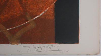 Yves GANNE : Femme au bouquet bleu, Lithographie originale signée