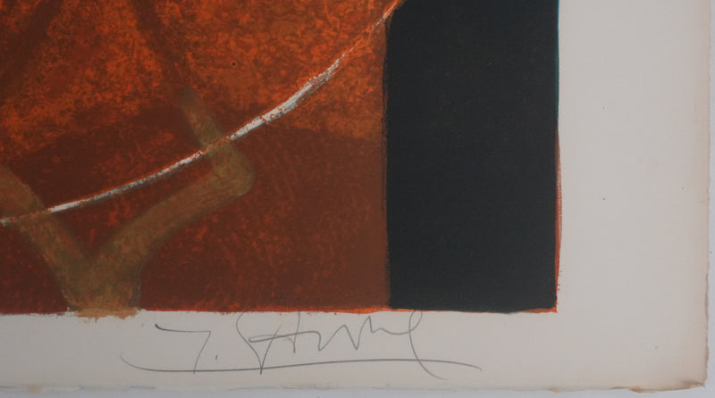 Yves GANNE : Femme au bouquet bleu, Lithographie originale signée