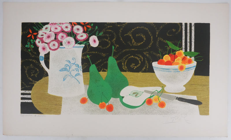 Yves GANNE : Nature morte aux poires, Lithographie originale signée