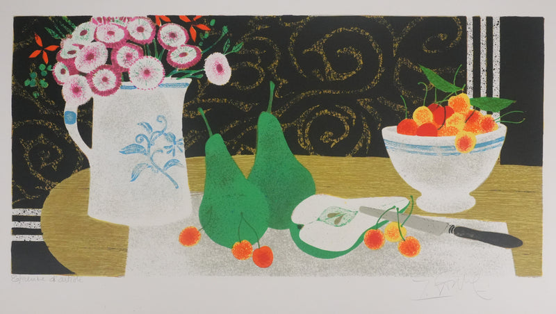 Yves GANNE : Nature morte aux poires, Lithographie originale signée