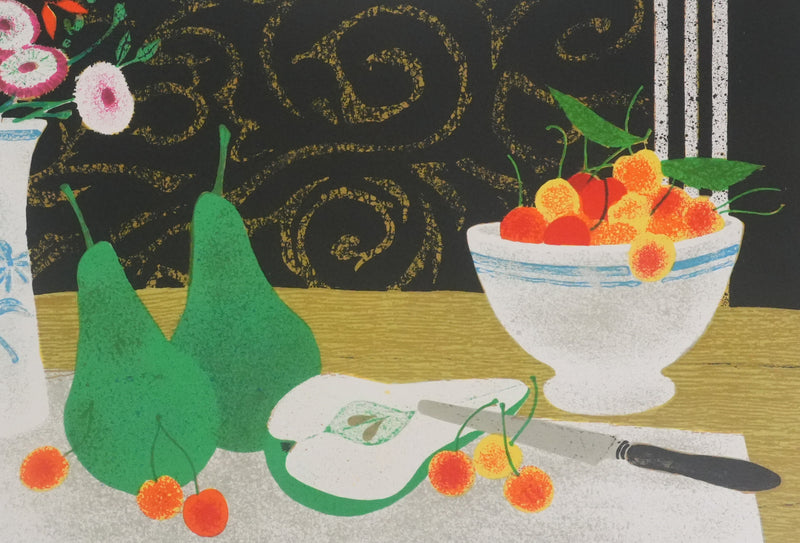 Yves GANNE : Nature morte aux poires, Lithographie originale signée