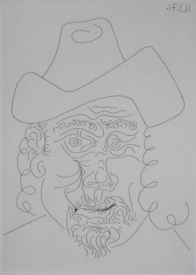 Pablo PICASSO : Les 156, Rembrandt au chapeau mou, Gravure originale signée