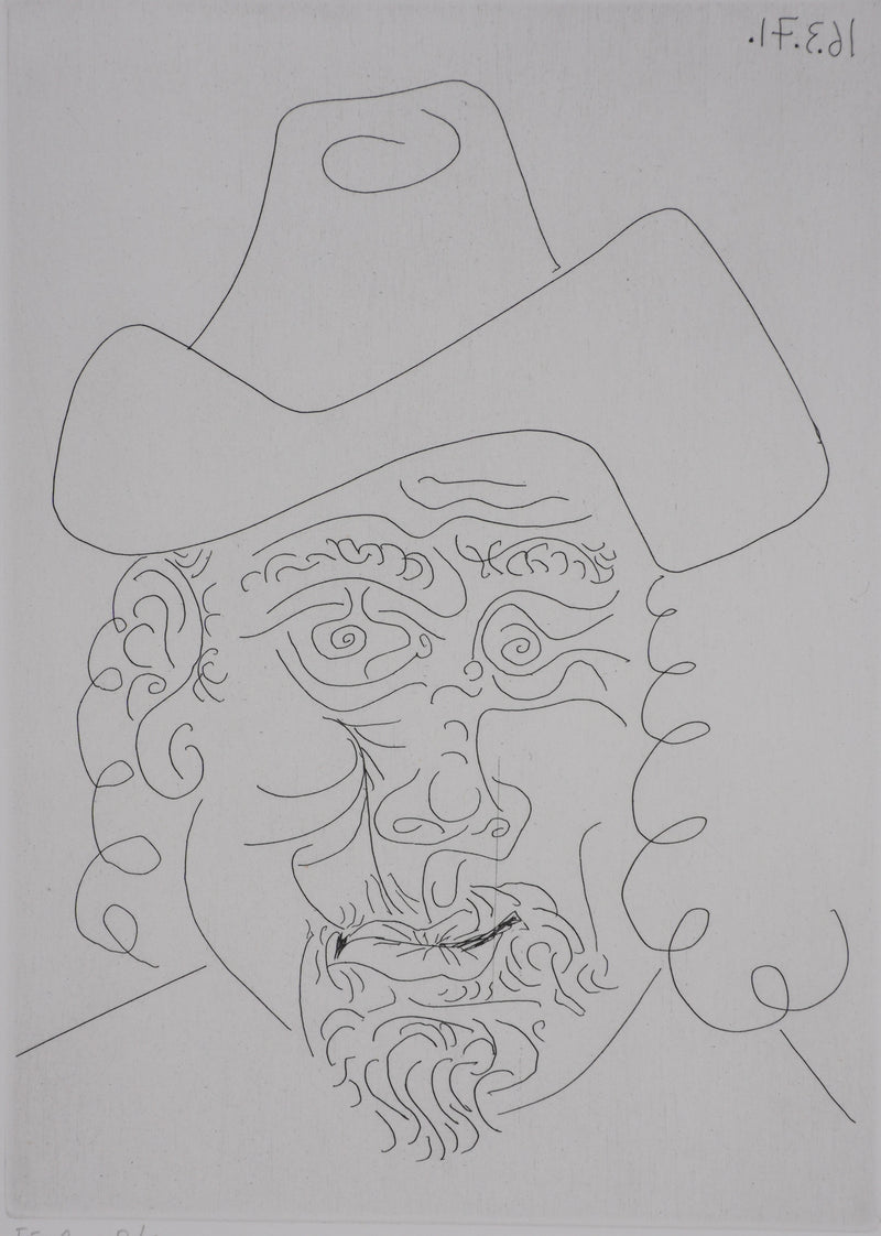 Pablo PICASSO : Les 156, Rembrandt au chapeau mou, Gravure originale signée