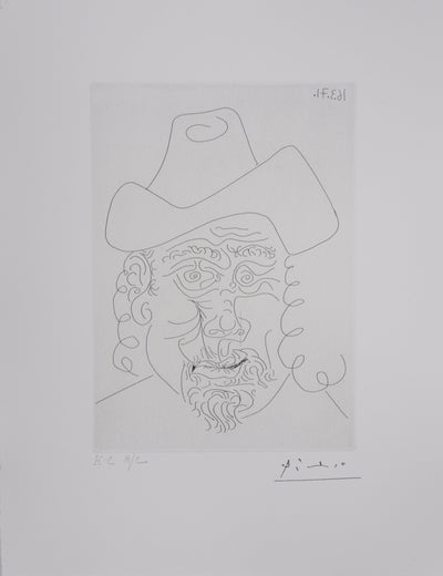 Pablo PICASSO : Les 156, Rembrandt au chapeau mou, Gravure originale signée