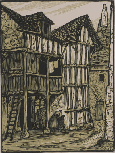 André VAHL : Le village médiéval, Gravure originale signée