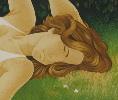 Yves GANNE : Femme allongée aux coquelicots, Lithographie originale signée