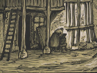 André VAHL : Le village médiéval, Gravure originale signée