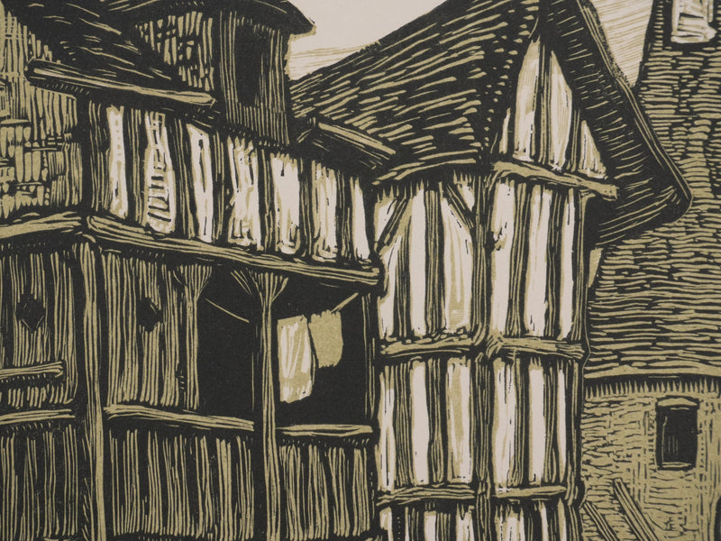 André VAHL : Le village médiéval, Gravure originale signée