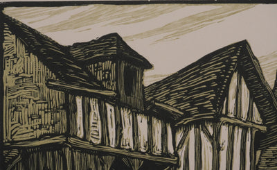 André VAHL : Le village médiéval, Gravure originale signée