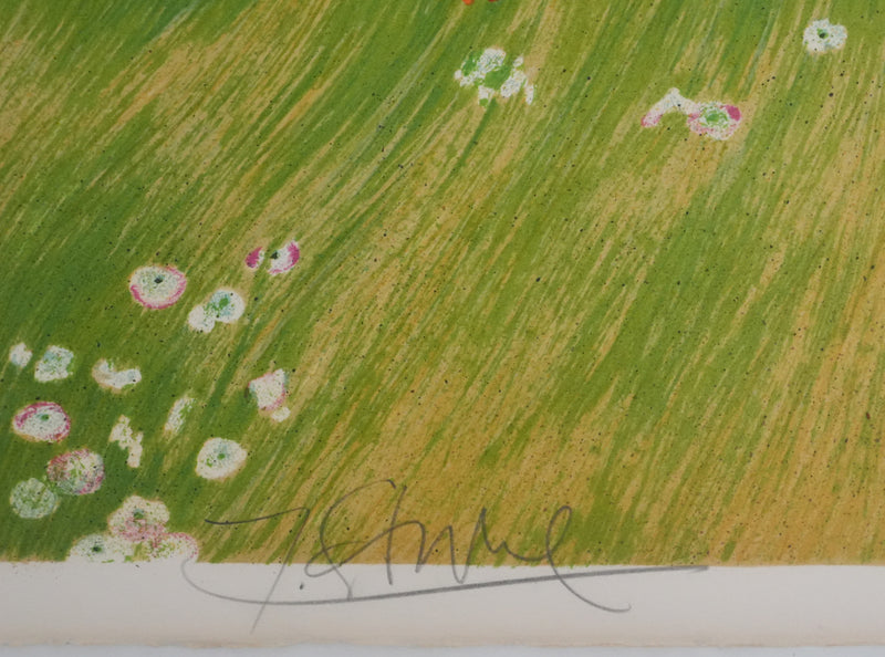 Yves GANNE : Femme allongée aux coquelicots, Lithographie originale signée