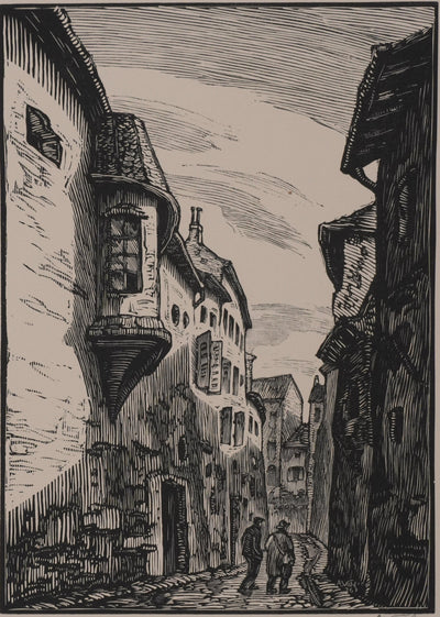 André VAHL : La balade en centre ville, Gravure originale signée