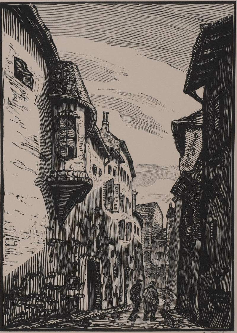 André VAHL : La balade en centre ville, Gravure originale signée