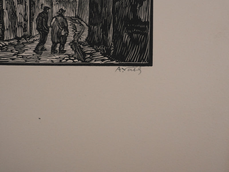 André VAHL : La balade en centre ville, Gravure originale signée