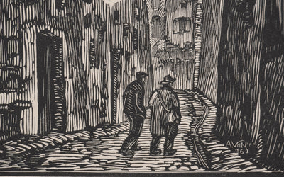 André VAHL : La balade en centre ville, Gravure originale signée