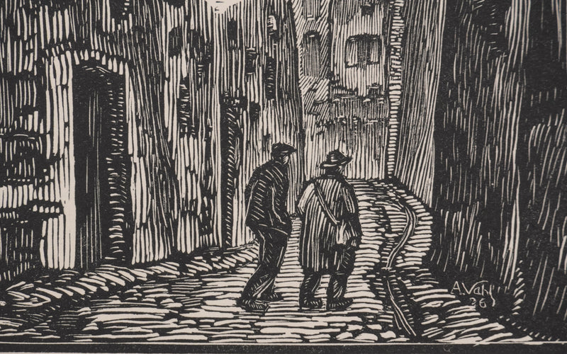 André VAHL : La balade en centre ville, Gravure originale signée