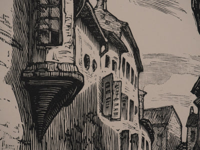 André VAHL : La balade en centre ville, Gravure originale signée