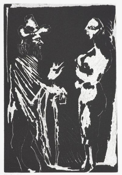 Pablo PICASSO : Les 156, Sur le seuil, Homme discutant avec une fille, Gravure originale signée