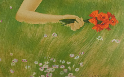 Yves GANNE : Repos avec les coquelicots, Lithographie originale signée